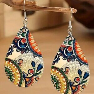 Large 3 inch Bohemian Earrings Wooden Water 💧 Drop design